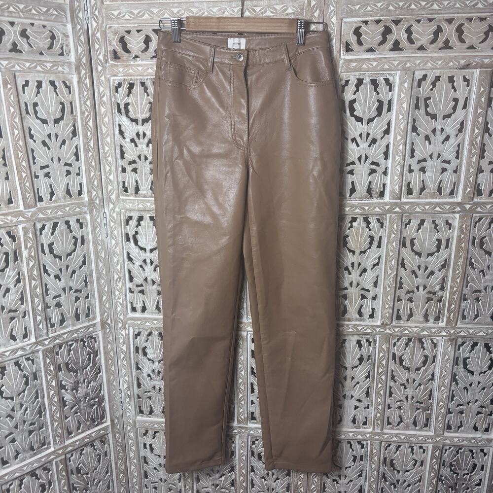 Aritzia Wilfred Melina Pant High Waisted Vegan Leather Pants Brown Sz 6